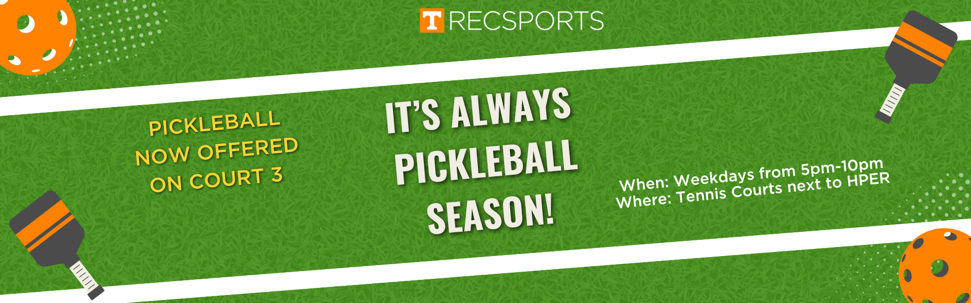 Promotions – Pickleball Now Available (Website Banner)