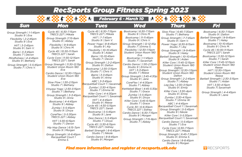 Spring 1 Schedule 2023 | RecSports